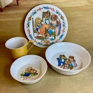 Vintage 70s Oneida Deluxe 4-Piece Melamine Goldilocks Children's Dinner Set
